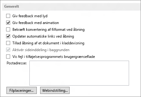 Overordnede indstillinger i Word 2013