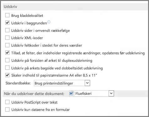 Word 2013 Word-indstillinger for udskrift