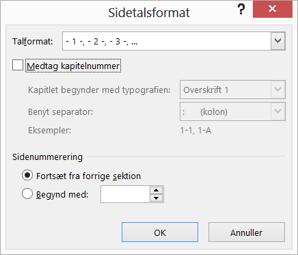 Dialogboksen Sidetalsformat