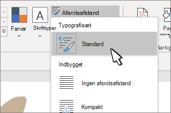 Standard under Typografisæt valgt