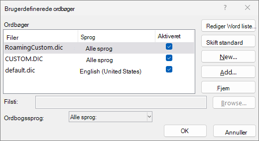 Dialogboksen Brugerordbog