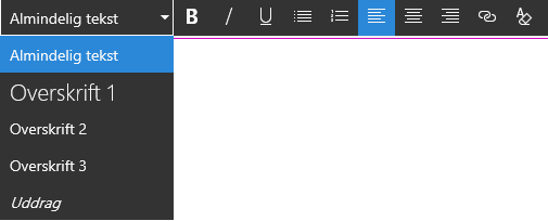 Skærmbillede af RTF-editorens redigeringsområde i SharePoint.