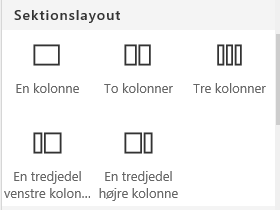 Skærmbillede af menuen Sektionslayout i SharePoint.