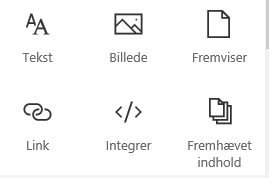 Skærmbillede af menuen Webdel i SharePoint.