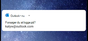 Skærmbillede, der viser Outlook Mobile, hvor du bliver bedt om at logge på