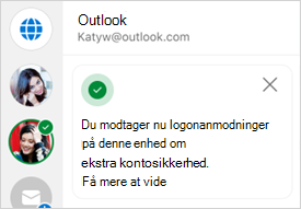 Skærmbillede, der viser bekræftelse af logon