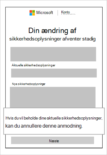 Skærmbillede af ændring af sikkerhedsoplysninger afventer stadig vindue