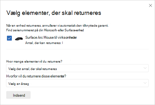 Snapshot for at vælge Returner.