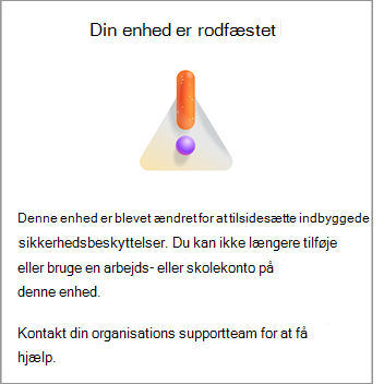 Et skærmbillede, der viser fejlen Din enhed er rodfæstet i Microsoft Authenticator på Android.