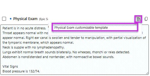 Image highlights Library icon showing Customizable template for a physical exam