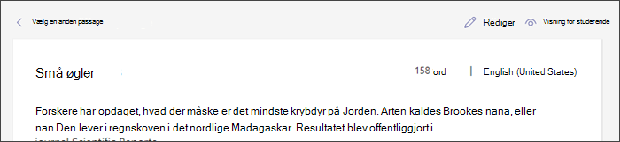 Skærmbillede, der viser en passage på stedet med markøren pegende over knappen Rediger