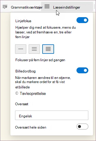 Læseindstillinger i Forenklet læser