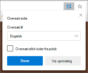 Microsoft Oversætter-panel, der viser status for oversættelsen.