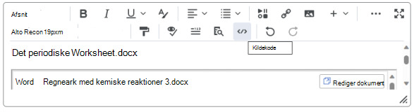 Integrer en OneDrive-fil i Brightspace Editor ved hjælp af knappen Indsæt ting.