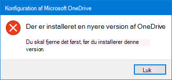 Pop op-vinduet med OneDrive-fejl