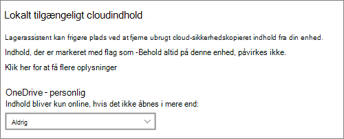 Windows 10 lagerrulleliste til at vælge, hvornår OneDrive-filer kun skal gøres tilgængelige online