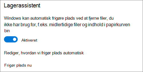 Windows 10-lager skift til/fra for aktivere Lagerassistent
