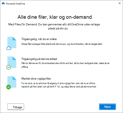 Skærmbilledet Filer efter behov i guiden Velkommen til OneDrive