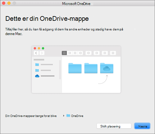 Skærmbillede af siden Dette er din OneDrive-mappe i guiden Velkommen til OneDrive på en Mac