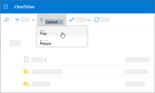 Skærmbillede, der viser Upload markeret