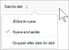 Skærmbillede af soring efter kolonne i visningen Delt med mig i OneDrive for Business