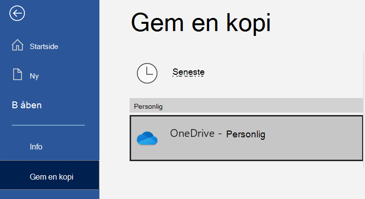 Listen over placeringer på siden Gem en kopi af et Word dokument.