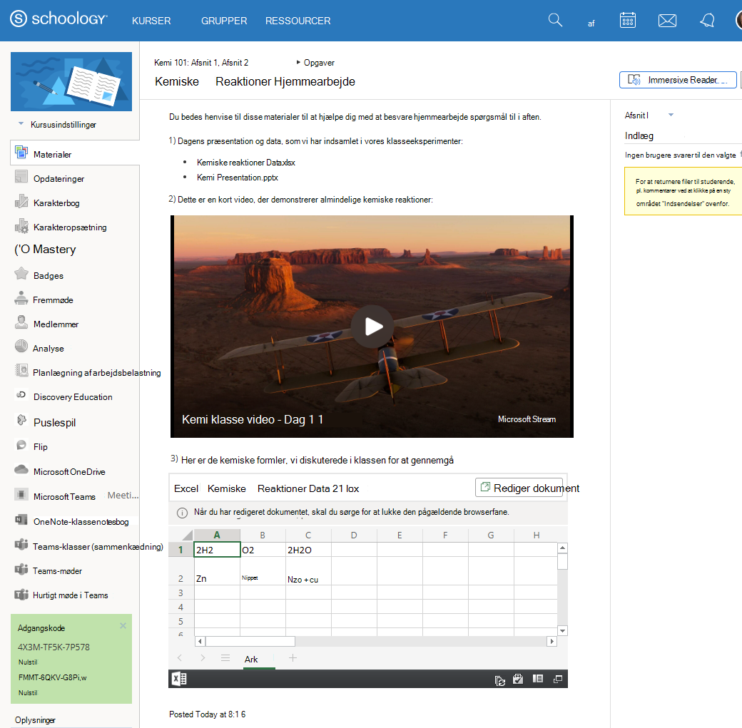 Sammenkæd eller integrer OneDrive-dokumenter i Schoology RTF-editoren, og få vist dit indhold.