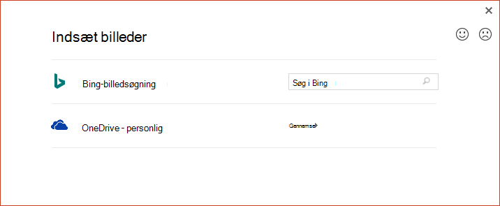 Indstillingen OneDrive i dialogboksen Indsæt onlinebilleder fungerer ikke længere som forventet