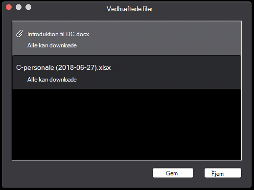 Dialogboksen Vedhæftede filer