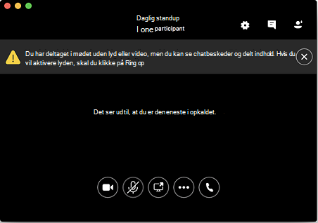 Skærmbillede, der viser, hvordan du kan deltage i et møde uden lyd