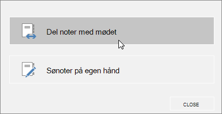Et skærmbillede, der viser dialogboksen Mødenoter i Outlook.