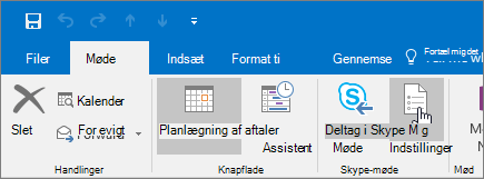 Knappen Indstillinger for Outlook-møde
