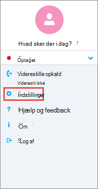 Skærmen Indstillinger i Skype for Business til Android