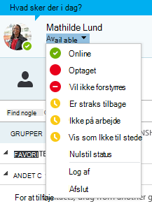 Indstillinger for tilstedeværelsesstatus