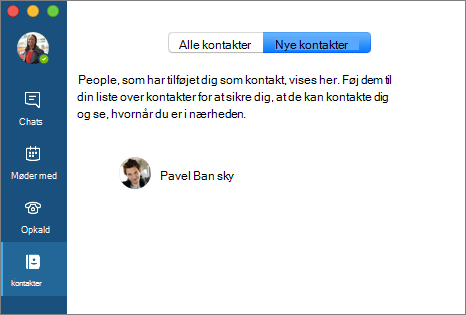 Listen Nye kontakter under fanen Kontakter