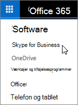 Office 365-softwareliste med Skype for Business