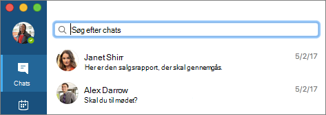 Søg efter kontakter fra fanen Chatsamtaler