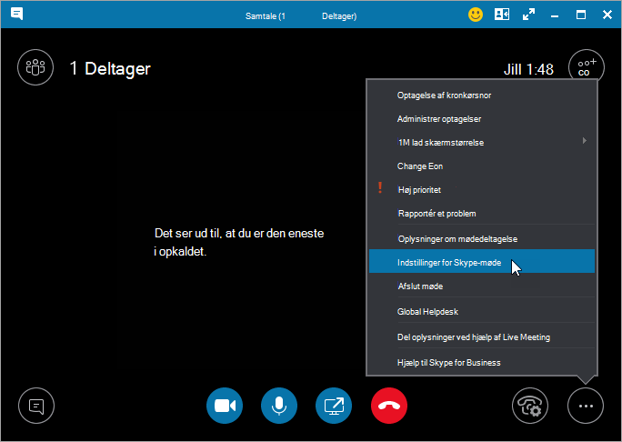 Flere dialogbokse med Mødeindstillinger fremhævet
