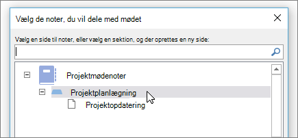 Et skærmbillede, der viser dialogboksen Del noter i Skype for Business.