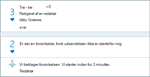 Redaktørvisninger i Q&A-panelet