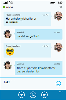 Ny Skype for Business til Windows Phone, udseende og funktionalitet - samtalevindue