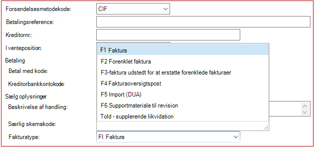 Ny købsfakturatype Afsluttet afvikling af told