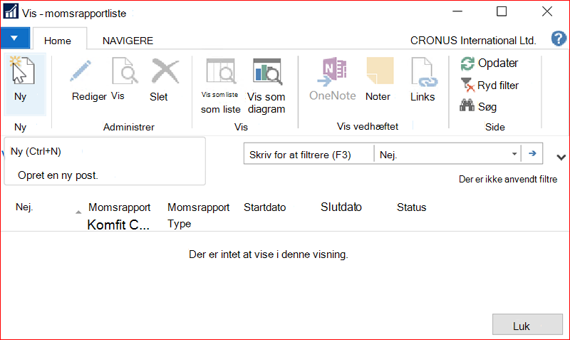 Skærmbillede af vinduet Momsrapportliste