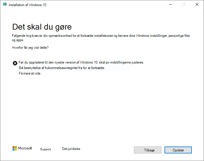 Skærmbillede af HVCI-sikkerhedshold