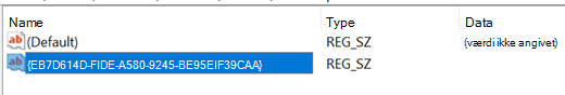 Screenshot of Product Code added to the registry