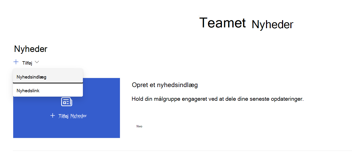 Tilføj en side fra webdelen Nyheder