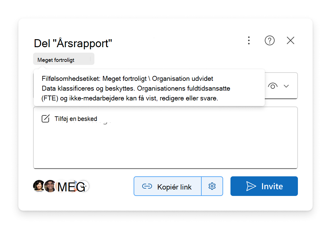 Følsomhedsetiketten for en fil vises i delingsoplevelsen