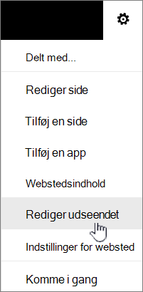 Menuen Indstillinger med Skift udseendet fremhævet