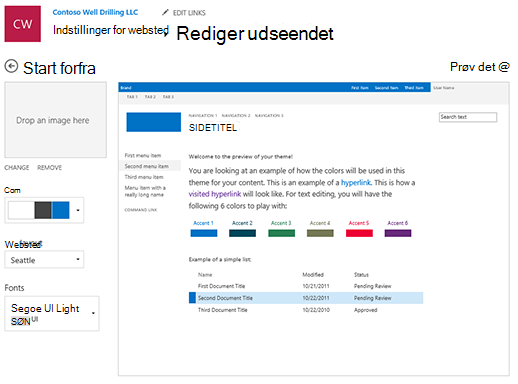 Rediger udseende farver, skrifttyper og layout