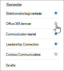 klik på den tomme start ud for et websted for at følge den.